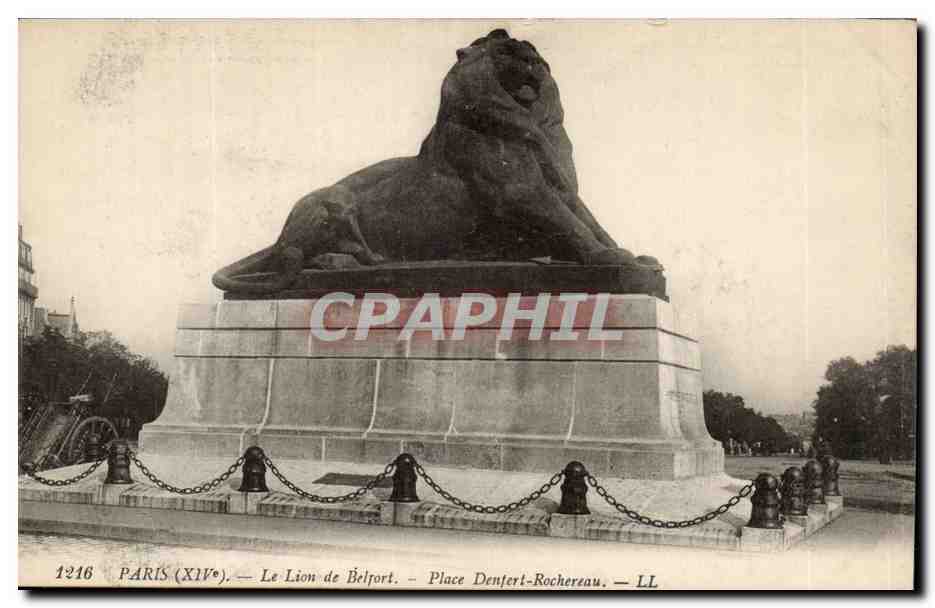 Paris(14) Le Lion de Belfort-Oeuvre de Bartholdi-Place Denfert-Rochereau-The Lion of Belfort-CPA