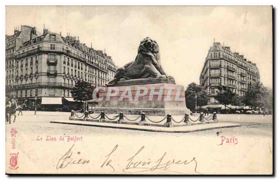 Paris(14) Le Lion de Belfort-Oeuvre de Bartholdi-Place Denfert-Rochereau-The Lion of Belfort-CPA