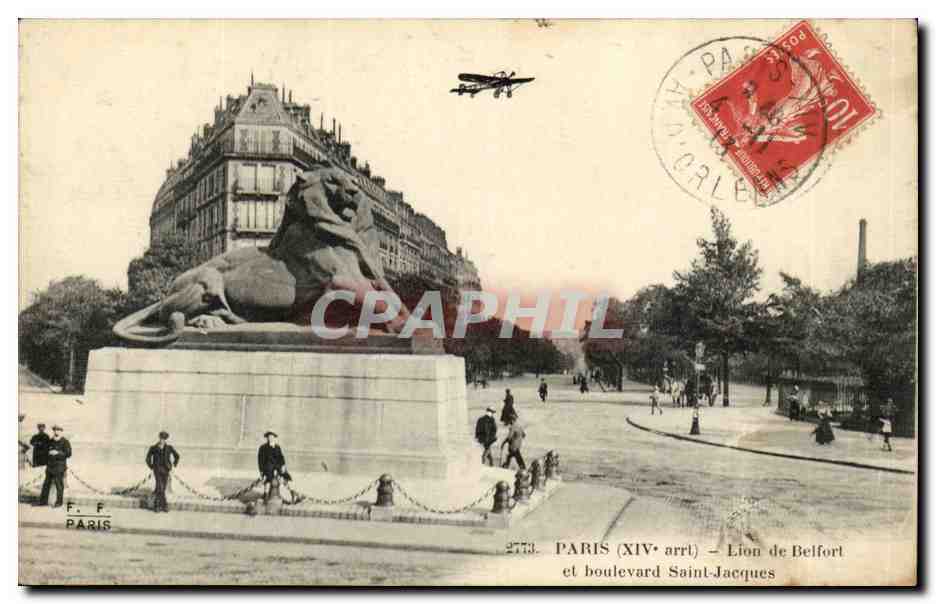 Paris (XIVe arrt) - Lion de Belfort et boulevard Saint-Jacques