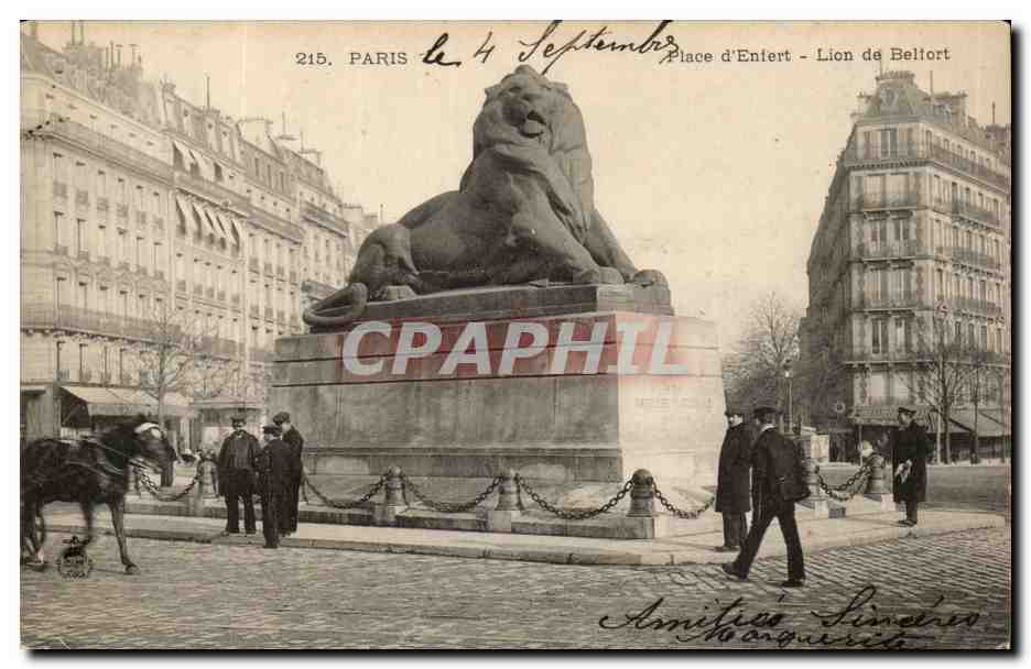Paris(14) Cheval- Le Lion de Belfort-Oeuvre de Bartholdi-Place Denfert-Rochereau-The Lion of Belfort-CPA