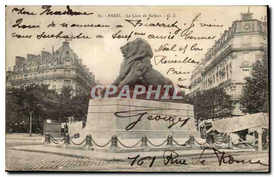 Paris(14) Le Lion de Belfort-Oeuvre de Bartholdi-Place Denfert-Rochereau-The Lion of Belfort-CPA