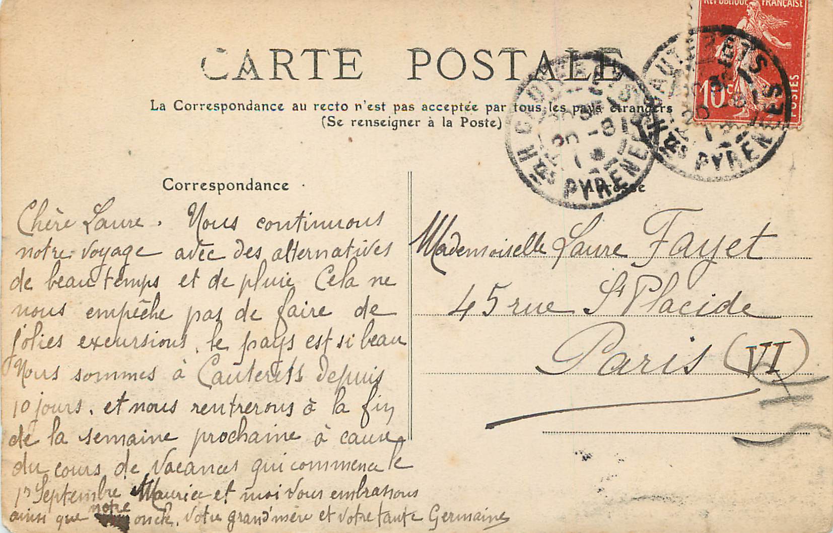 CPA Les Pyrenees Cauterets Etablissement Thermal de la Raillere et vue Generale — Rückseite