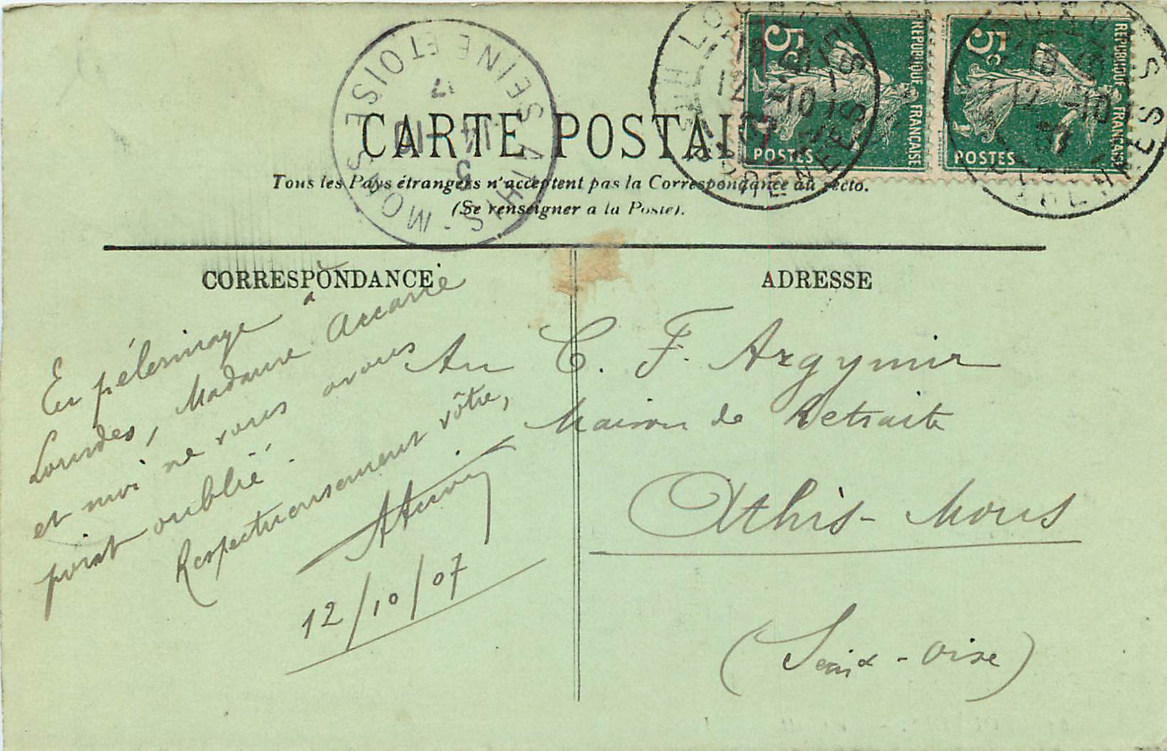 CPA Lourdes la Grotte — Verso