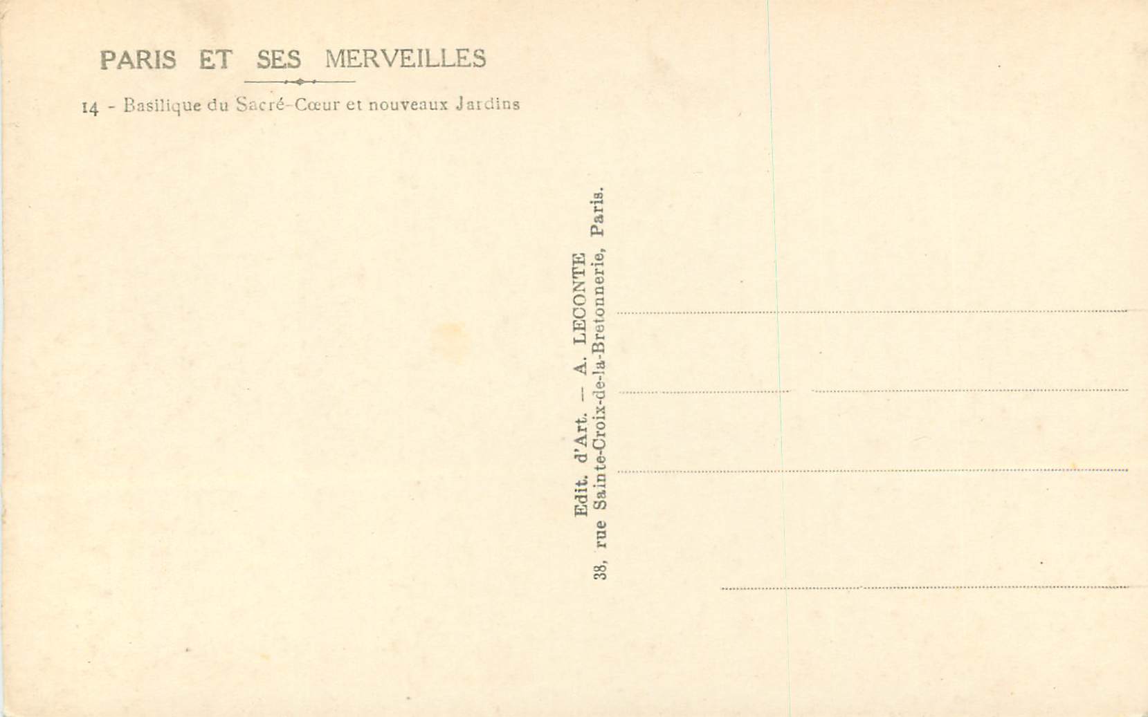 CPM Paris et ses Merveilles Basilique du Sacre Coeur et Nouveaux Jardins — Rückseite