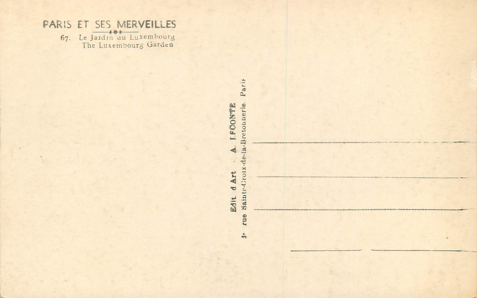 CPM Paris et ses Merveilles le Jardin du Luxembourg — Verso