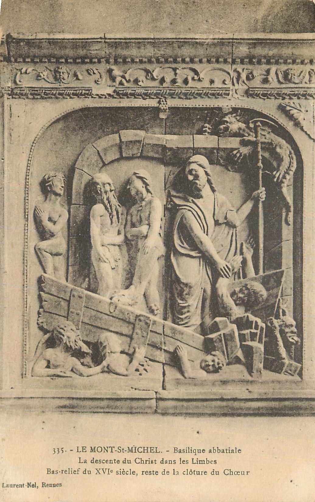 Le Mont-Saint-Michel - Basilique abbatiale - La descente du Christ dans les Limbes, bas-relief du XVIe siècle