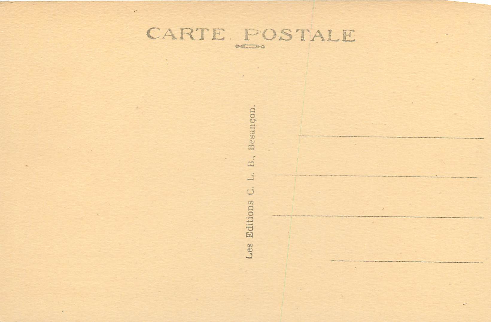 Entrée des Bassins du Doubs — Vue prise de la Route des Brenets — Frontière Franco-Suisse — Éditions C. L. B. Besançon, n° 845 — Verso