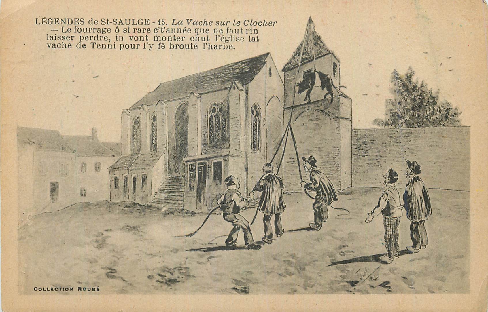 CPA Legendes de St Saulge la Vache sur le Clocher