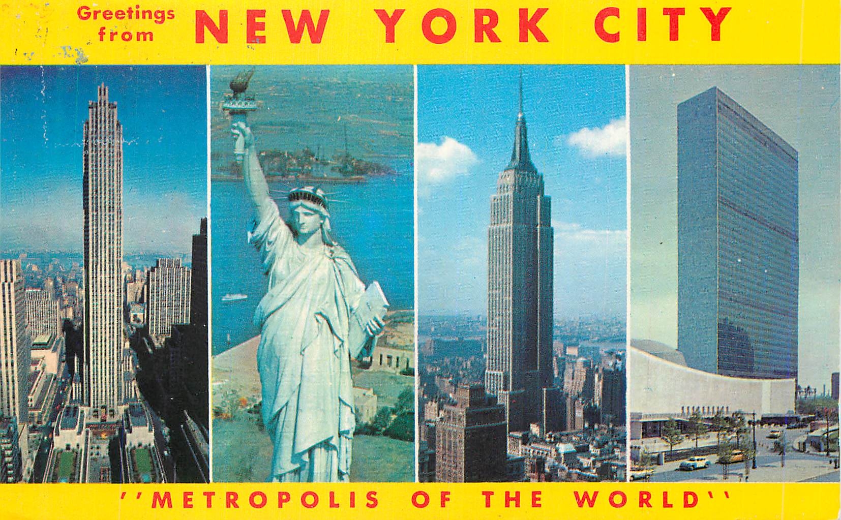 CPM New York City Rockefeller Center Bldg Empire State Building Satue of Liberty United Nations Bldg