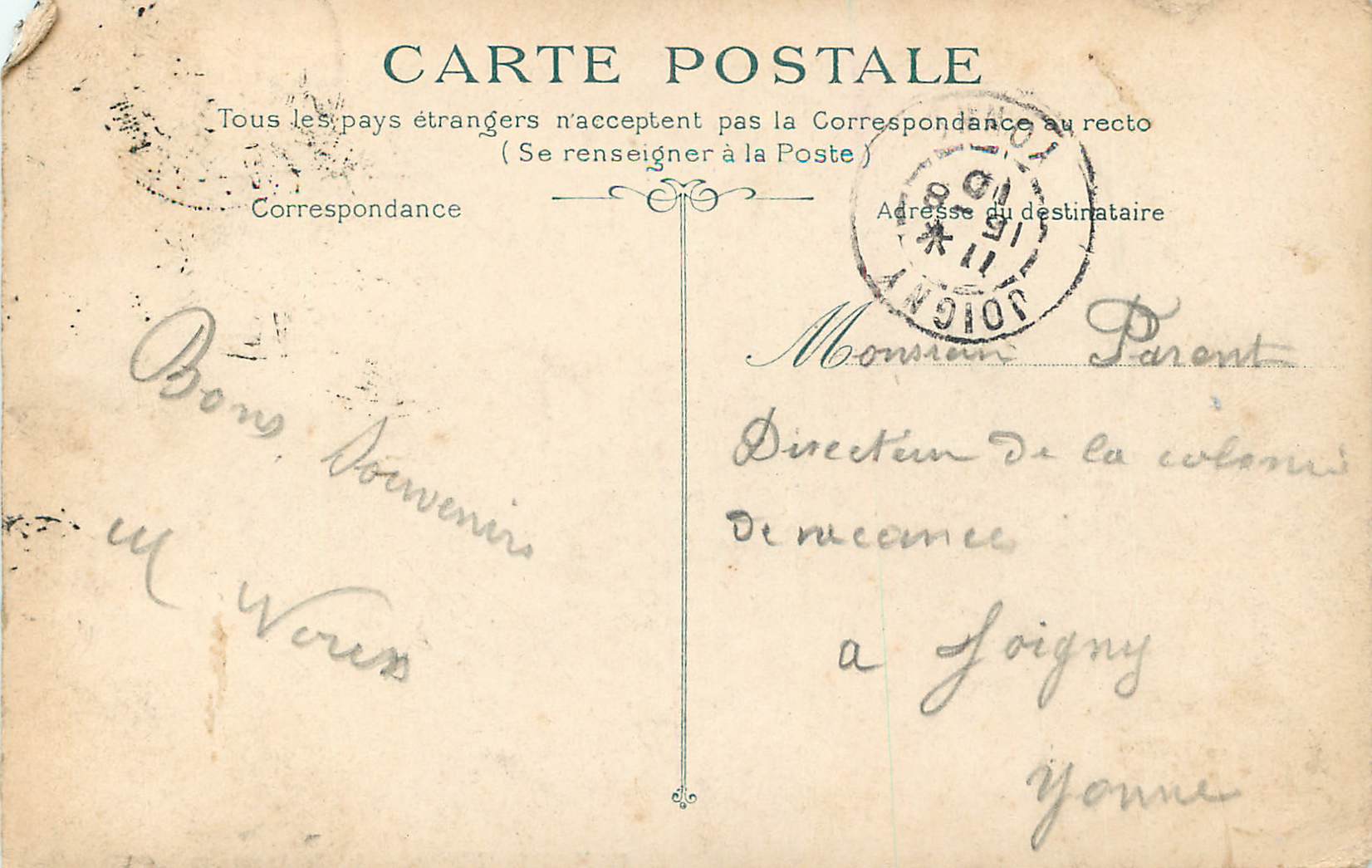 CPA Dieppe la Jetee une Nuit de Tempete — Rückseite