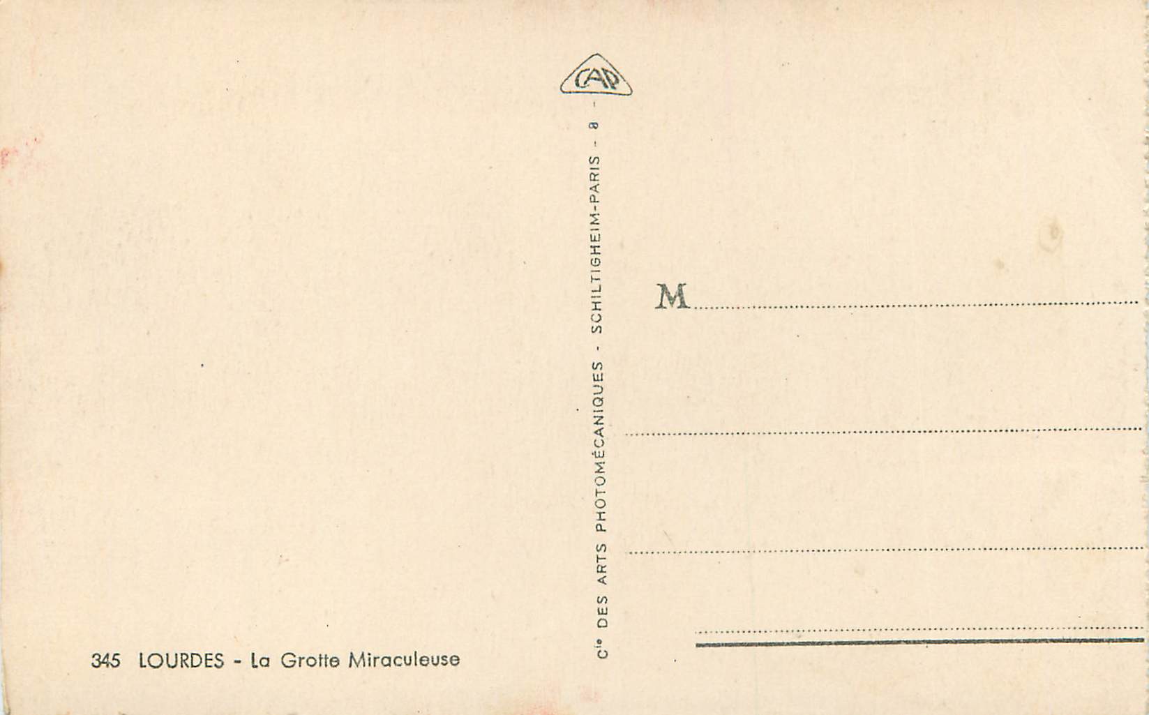 CPA Lourdes la Grotte Miraculeuse — Verso
