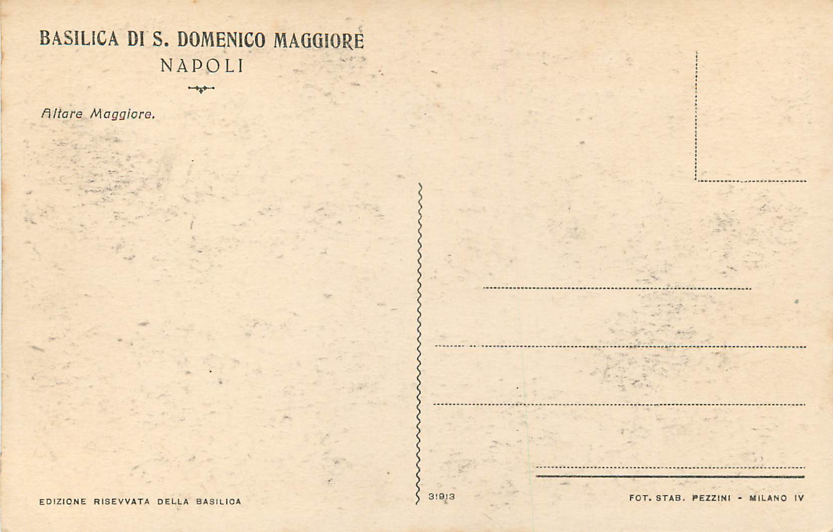 CPA Basilica Di S Domenico Maggiore Napoli Altare Magglore — Rückseite