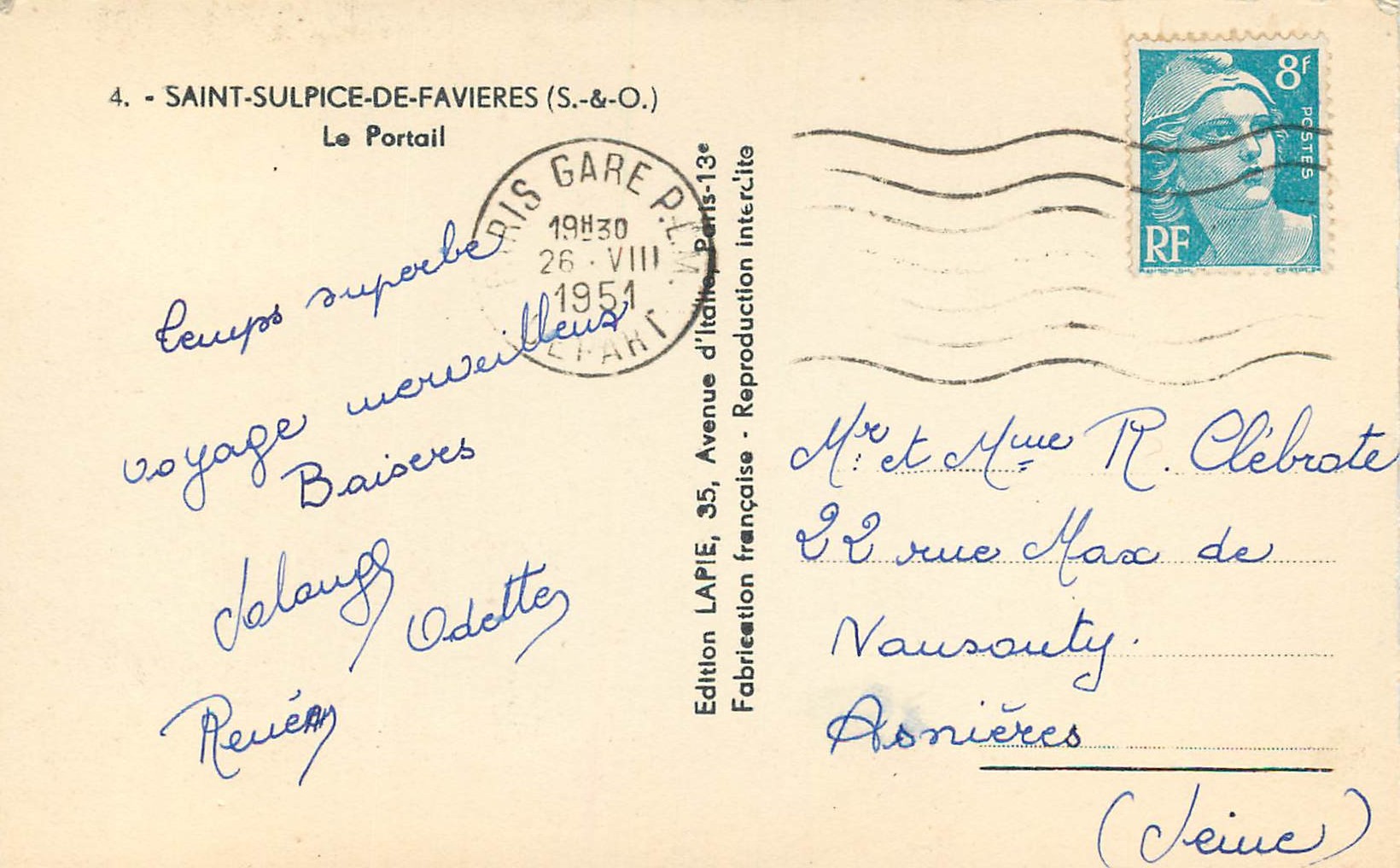 CPM Saint Sulpice de Favieres (S O ) le Portail — Rückseite