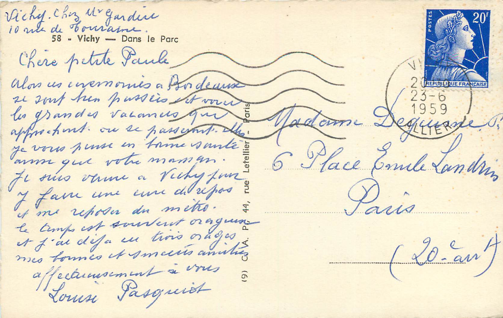 CPM Vichy dans le Parc — Verso