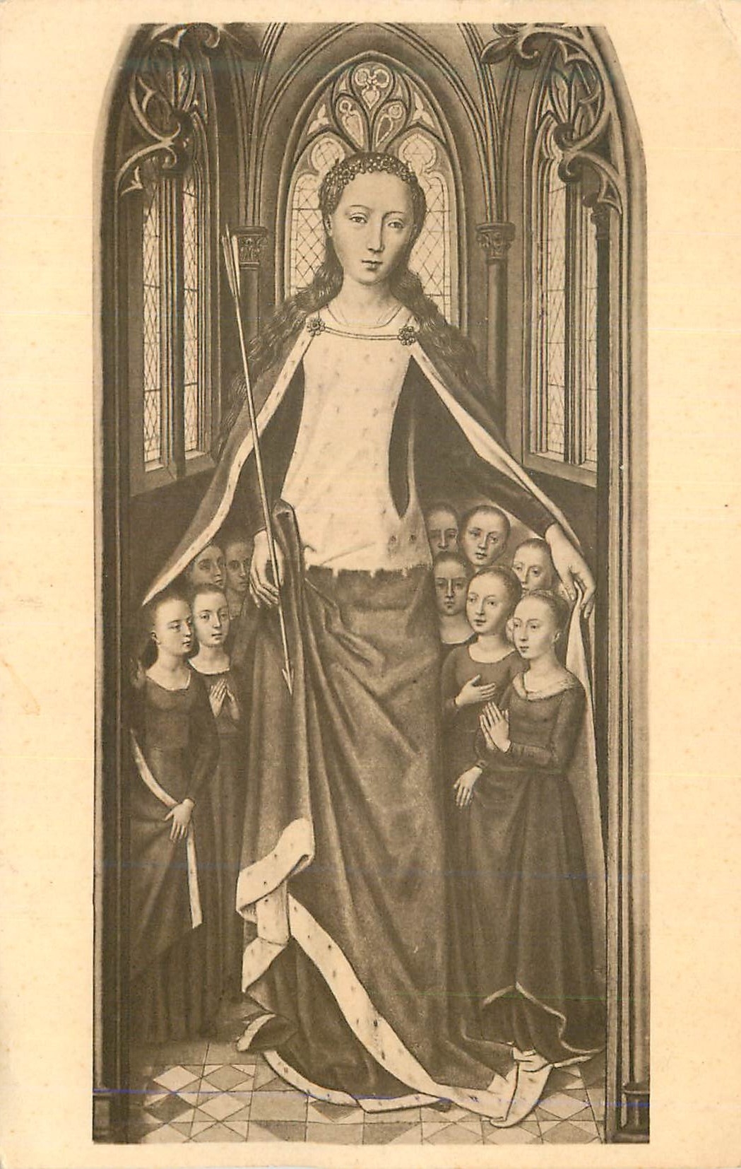 CPA la Chasse de Ste Ursule Ste Ursule protegeant les Vierges Hans Memling Brugea Hopital Saint Jean