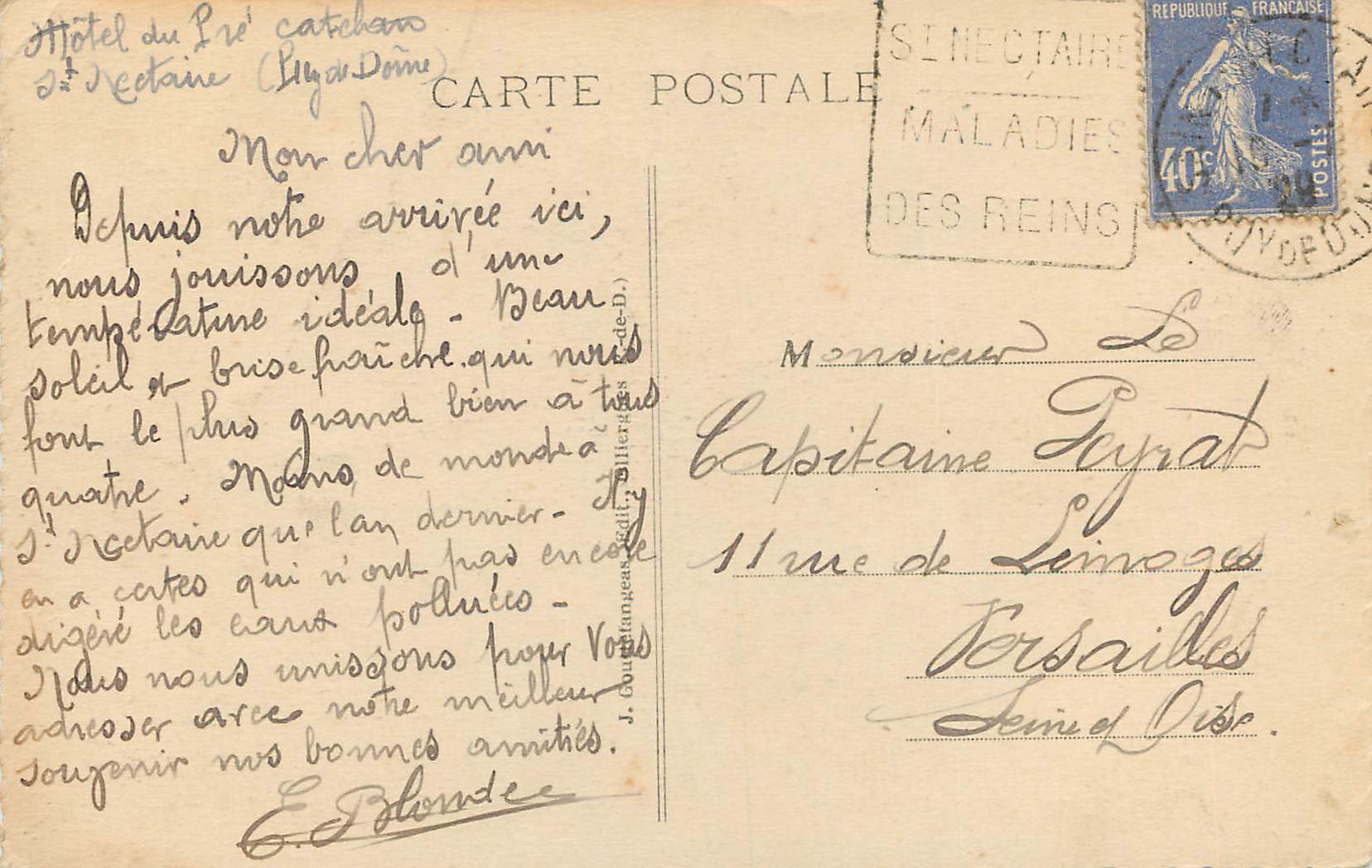 CPA l'Auvergne Saint Nectaire Cascade des Granges — Rückseite