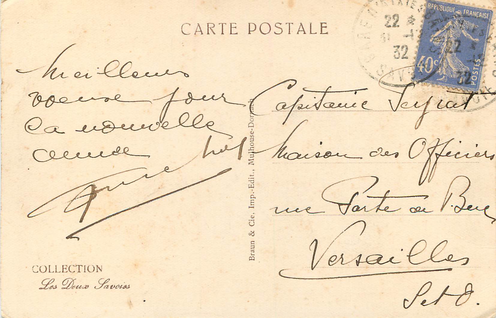 Aix-les-Bains — Le Mont Revard — dans les champs de neige — Braun & Cie, Imp. Edit. Mulhouse-Dorrah, n°12792 — Verso