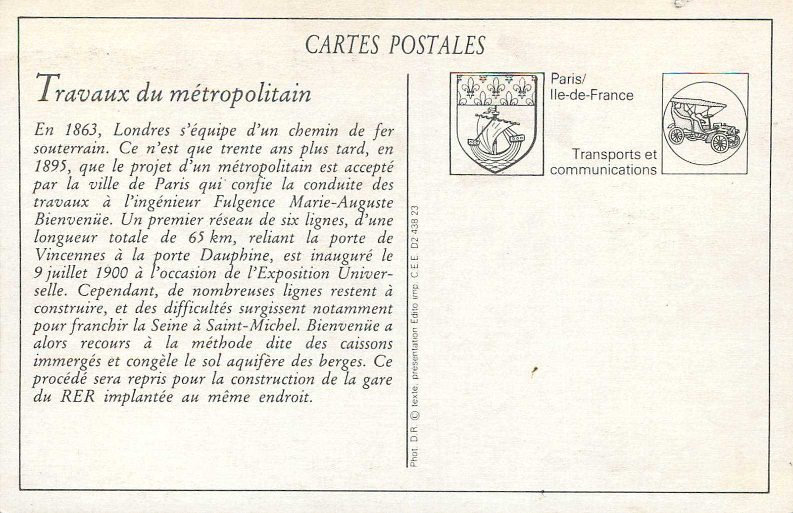 REPRO Paris les Travaux du Metropolitain dans le Grand Bras de la Seine  — Verso