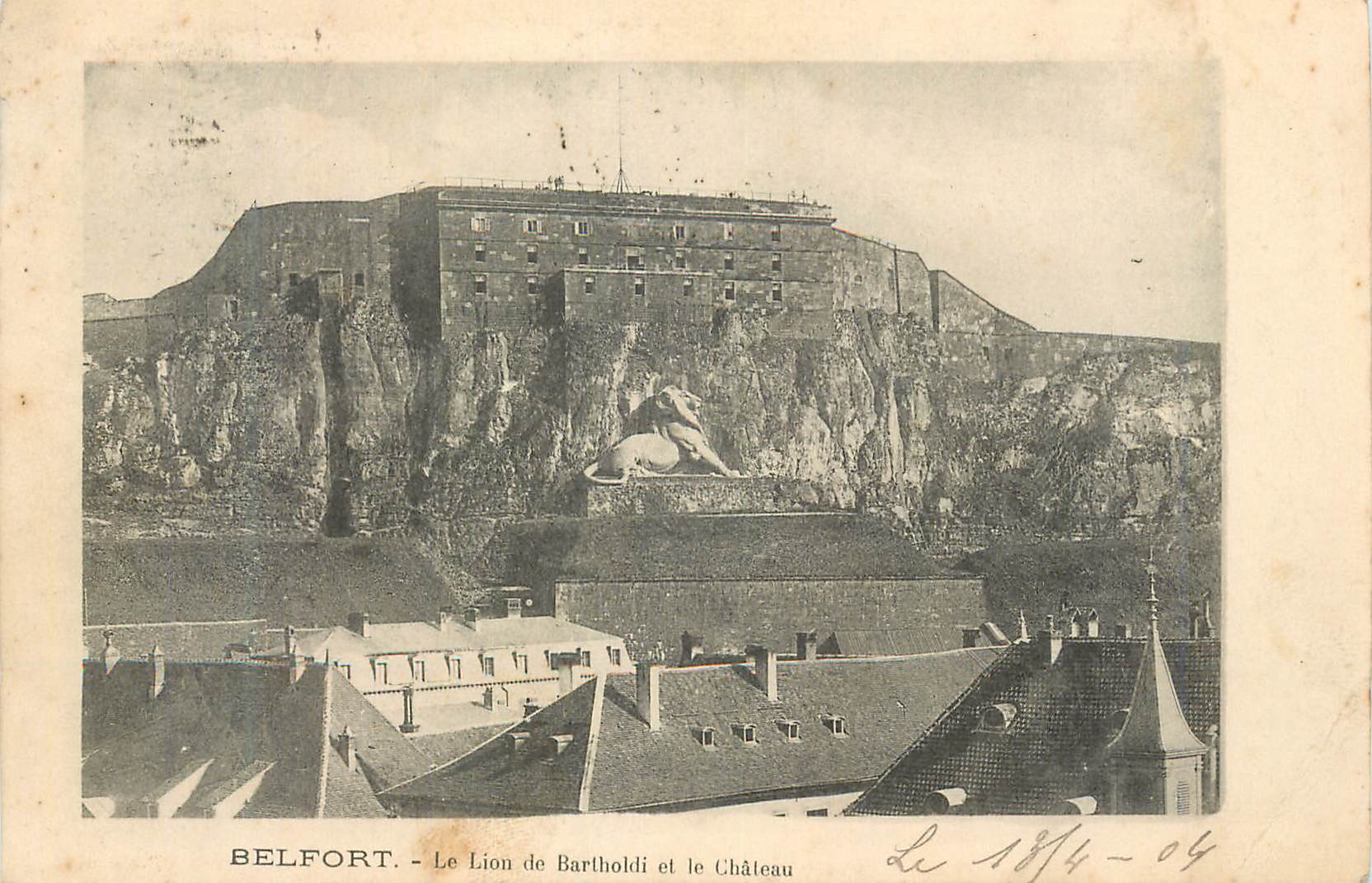 CPA Belfort le Lion de Bartholdi et le Chateau