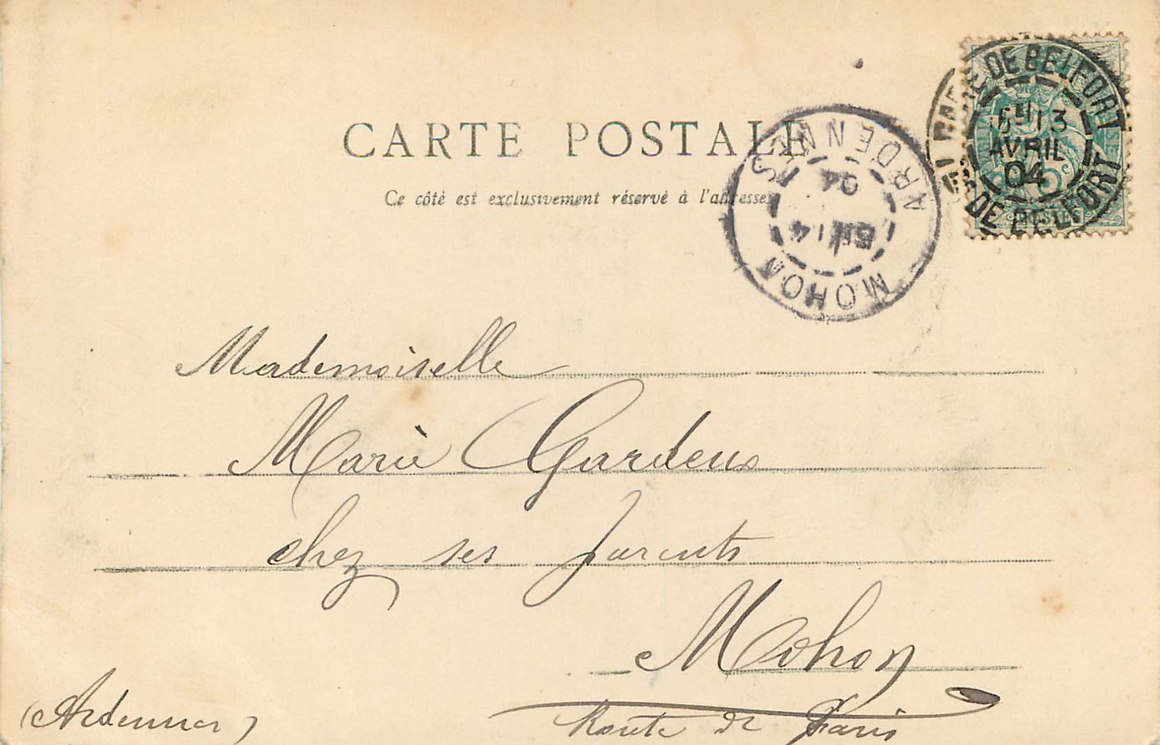 CPA Belfort le Lion de Bartholdi et le Chateau — Verso