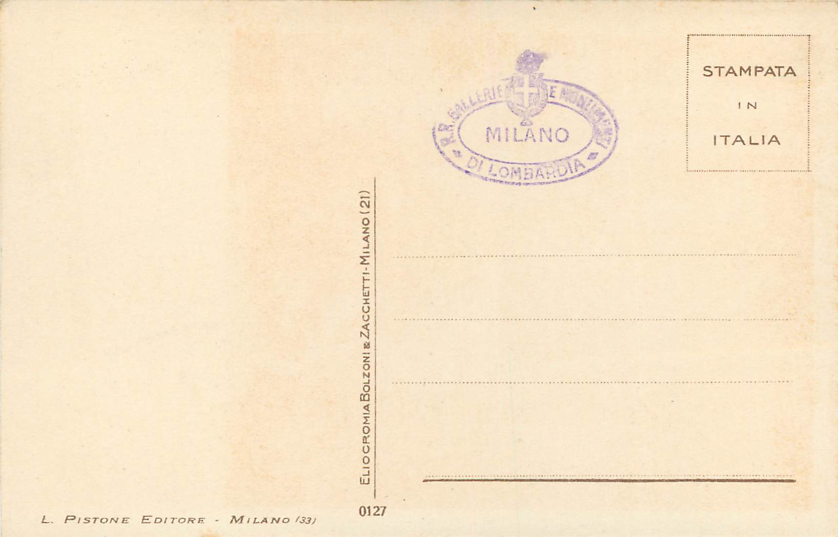 CPA l'Ultima Cena PP Rubens Pinacoteca di Brera Milano — Verso