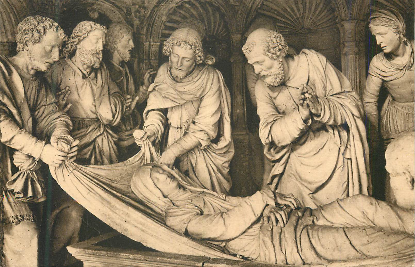 Les saints de Solesmes — Principaux personnages au tombeau de la Vierge, 1553 — J. Malicot, phot. Sable