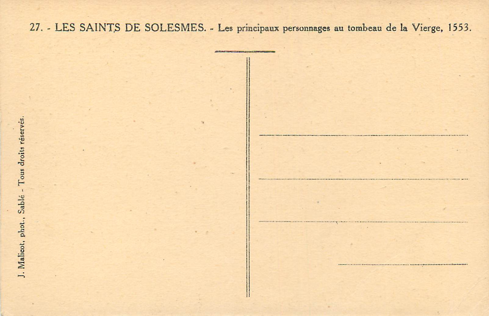 Les saints de Solesmes — Principaux personnages au tombeau de la Vierge, 1553 — J. Malicot, phot. Sable — Rückseite