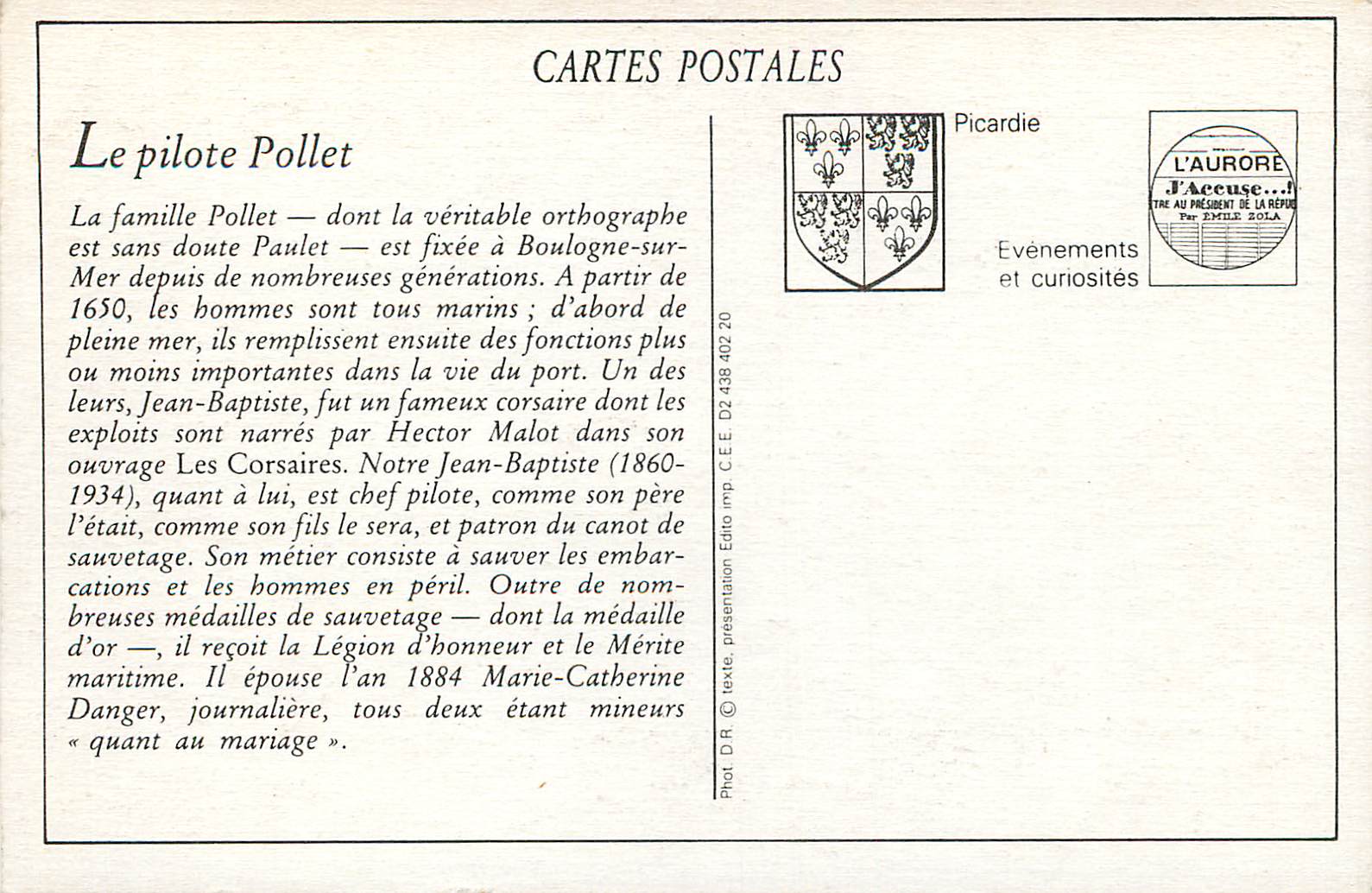 Boulogne-sur-Mer — Le Pilote Pollet, Patron du Canot de Sauvetage — LL. n°277 — Reverso