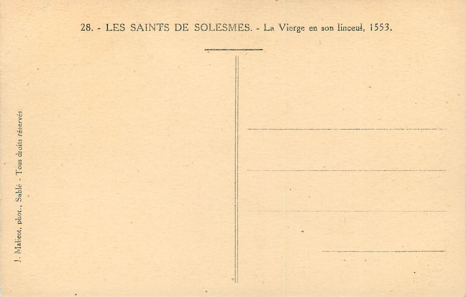 Die Jungfrau in ihrem Leichentuch, 1553 — Die Heiligen von Solesmes — J. Malicot, phot. Sable — Rückseite