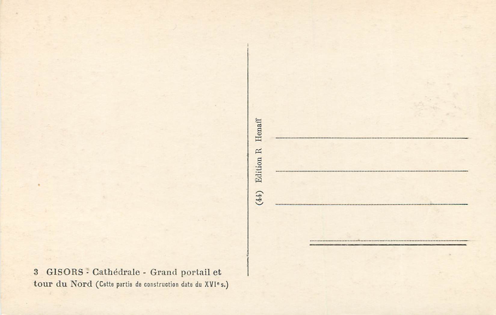 Gisors - Cathédrale - Grand portail et tour du Nord — Édition R Henaff (44) — Verso