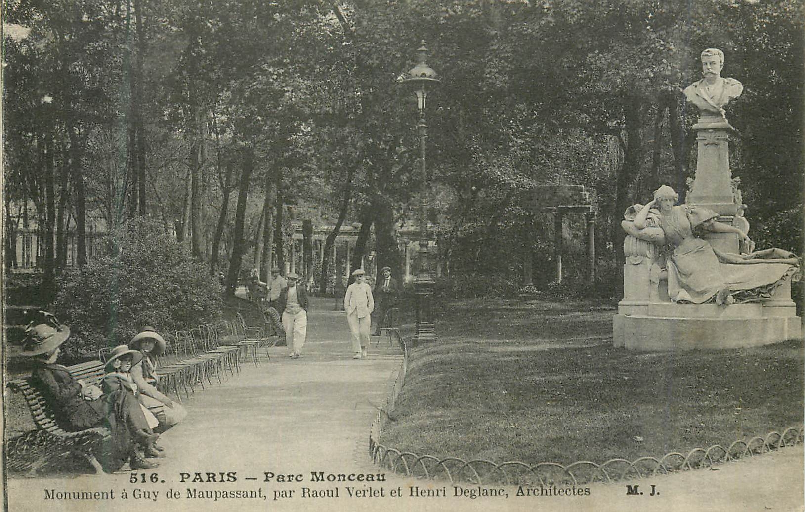 CPA Paris Parc Monceau Monument a Guy de Maupassant par Raoul Verlet et Henri Deglane Architectes