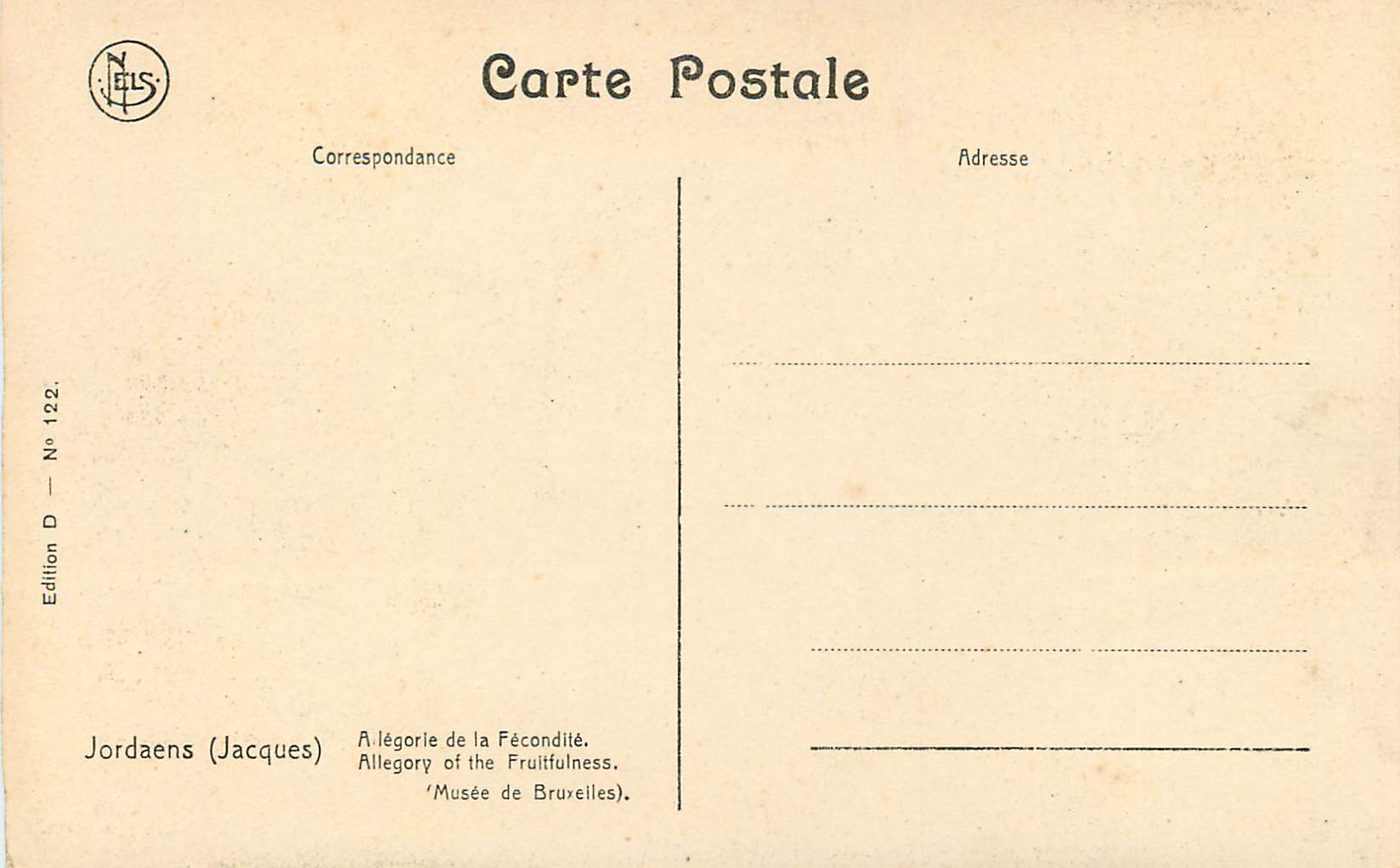 CPA Jordaens (Jacques) Allegorie de la Fecondite Musee de Bruxelles — Rückseite