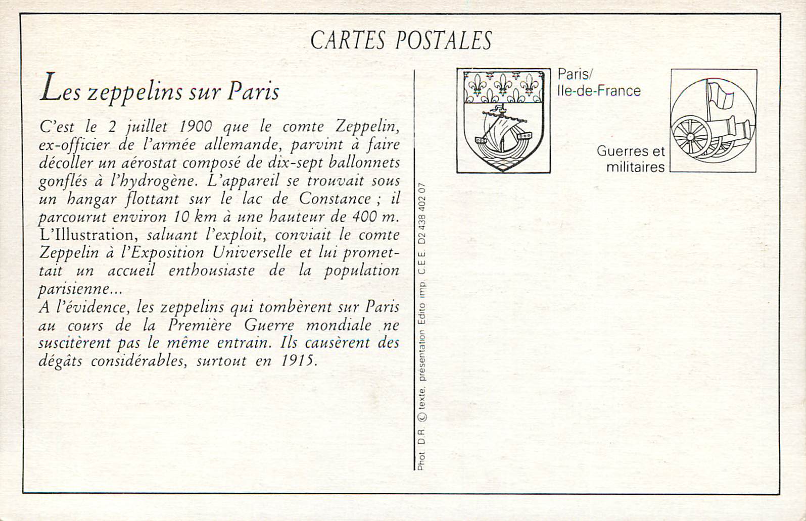 REPRO les Zeppelins sur Paris Crimes Odieux des Pirates Boches — Rückseite