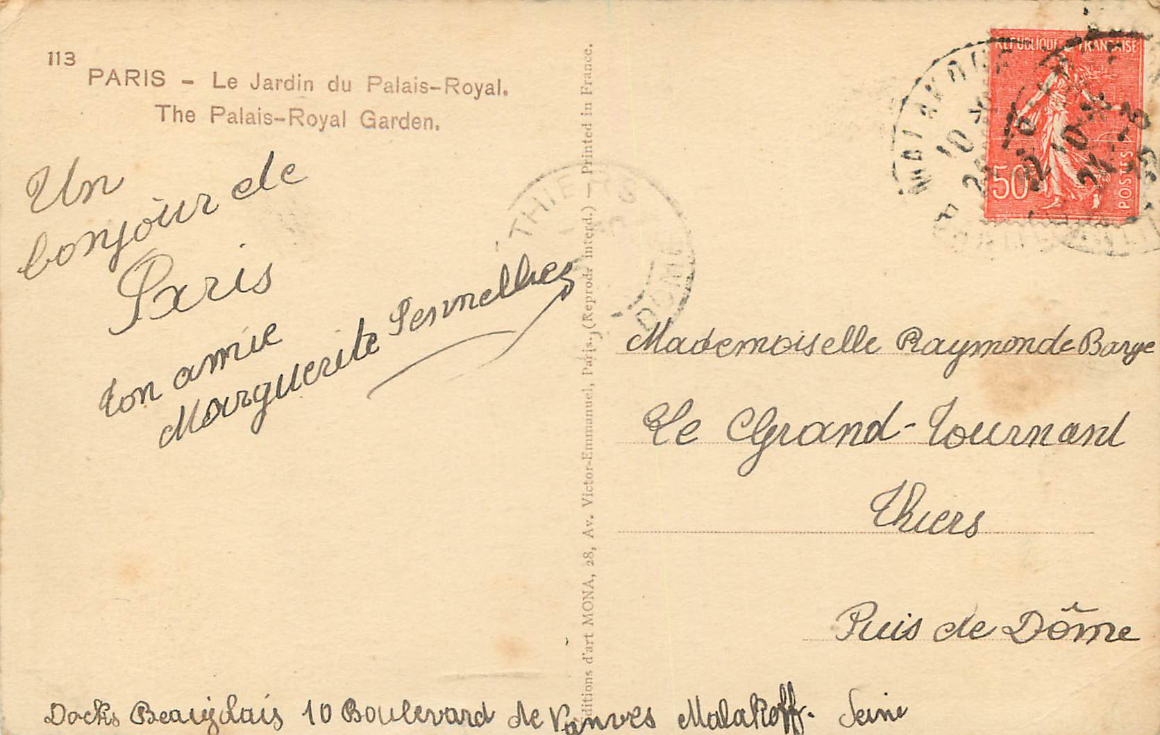 CPA Paris le Jardin du Palais Royal — Rückseite