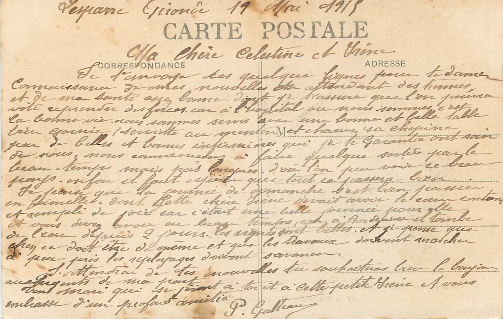 CPA Bordeaux Hopital Civil (Cote Nord) — Verso