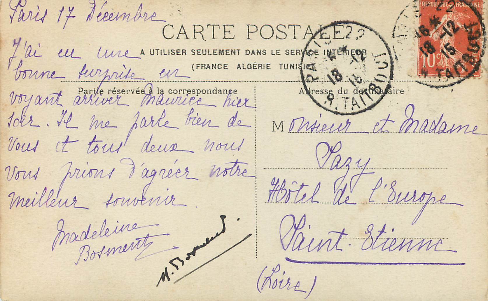 CPA Paris Chambre des Deputes — Rückseite