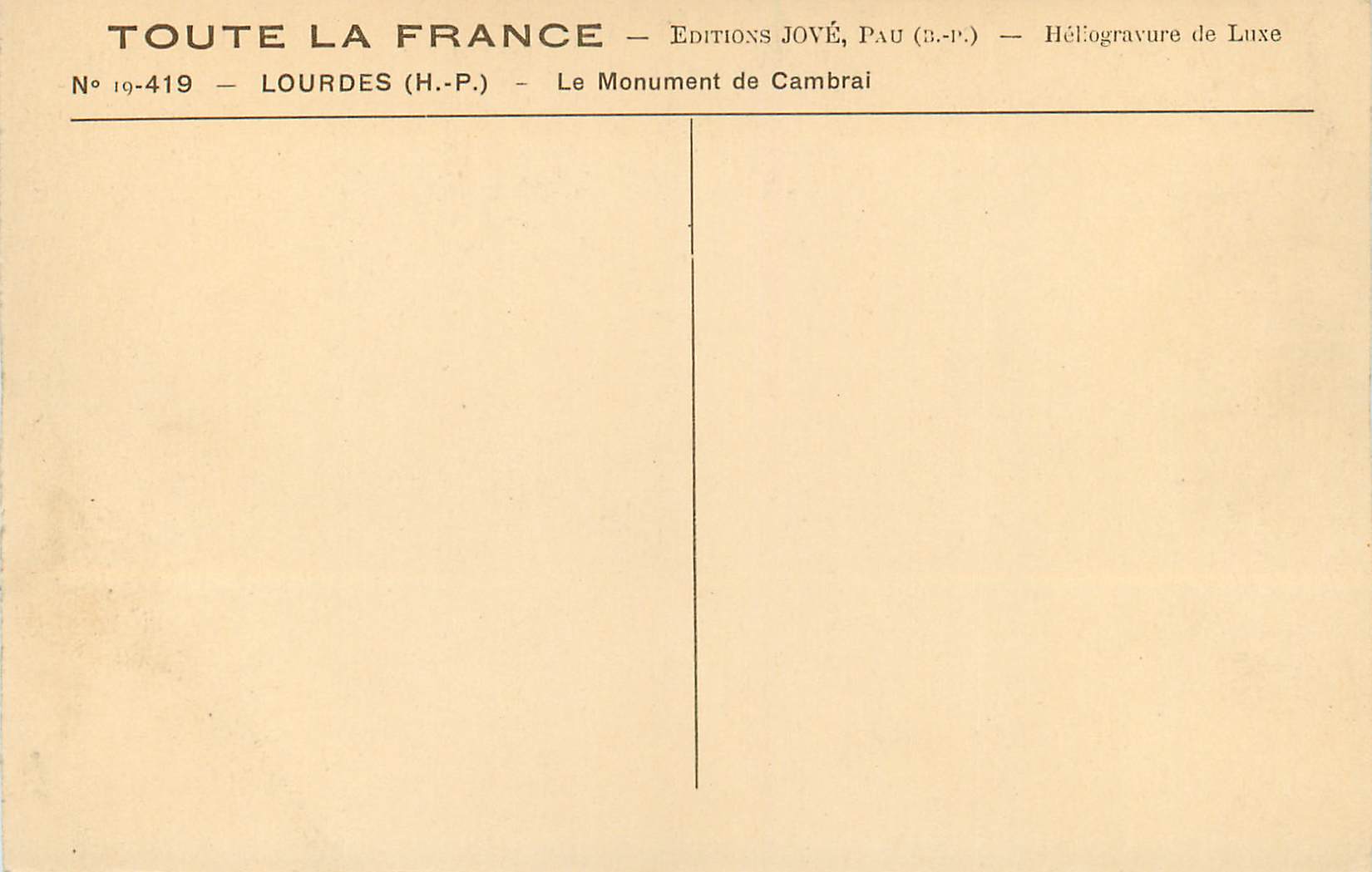 CPA Toute la France Lourdes le Monument de Cambrai — Verso