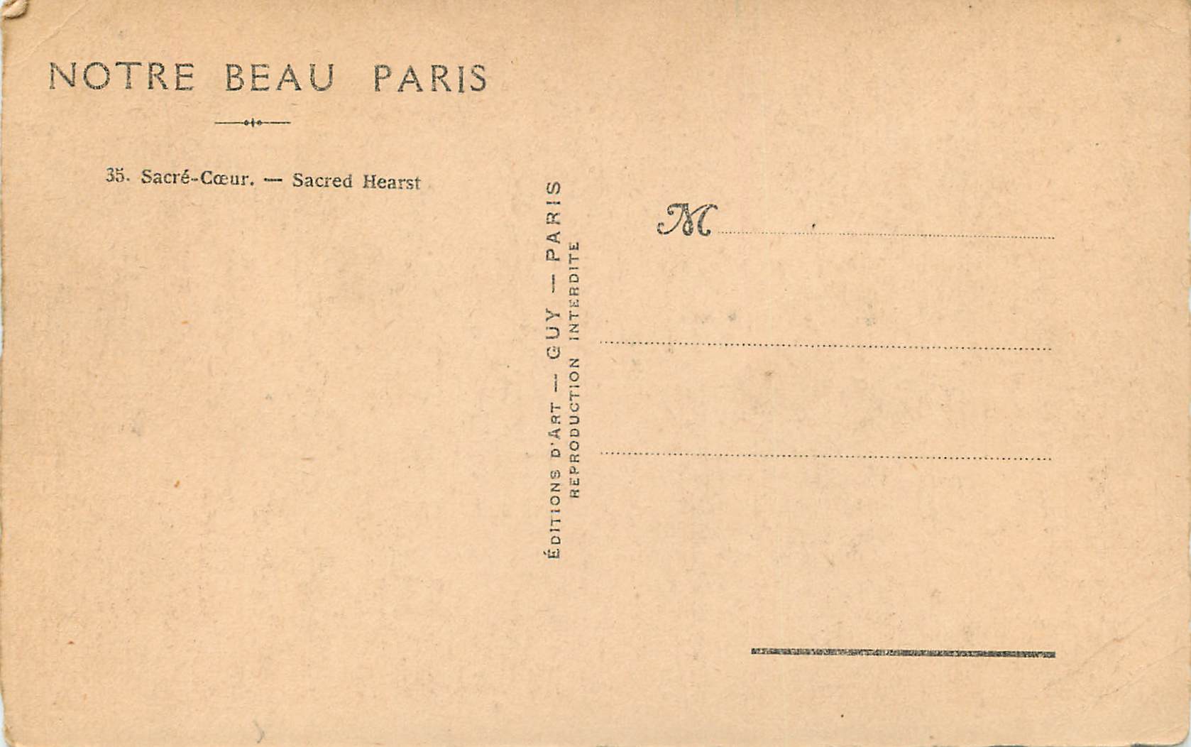CPA Notre Beau Paris Sacre Coeur — Rückseite
