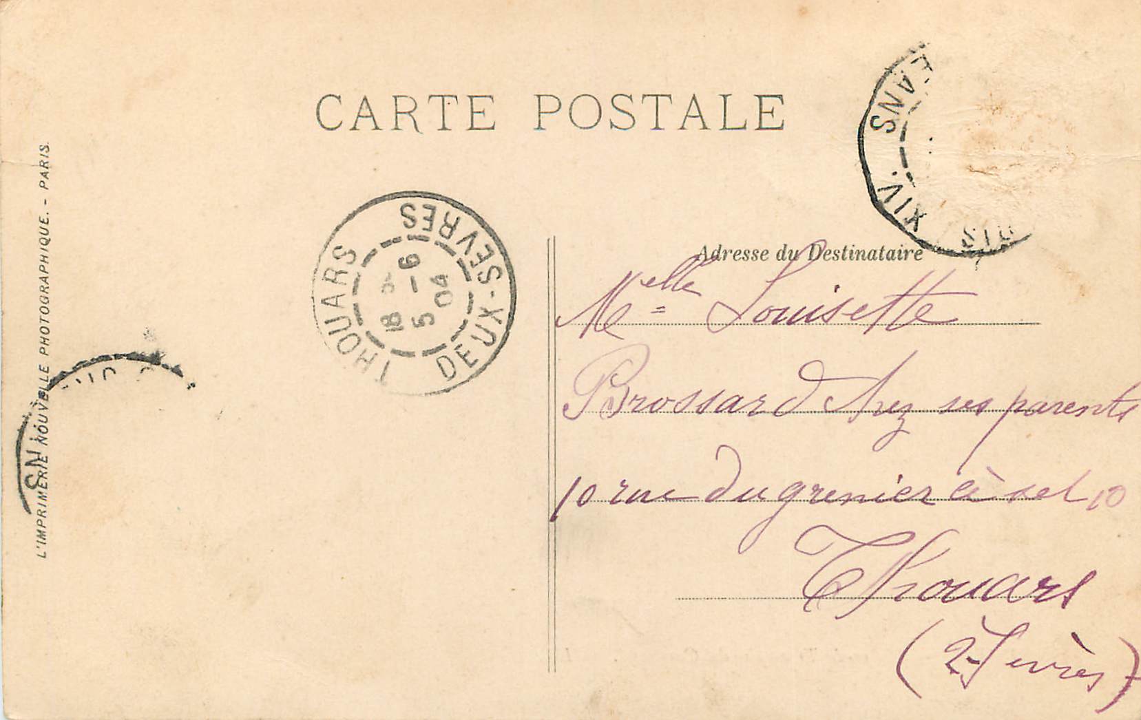 CPA Paris l'Arc du Triomphe du Carrousel — Rückseite