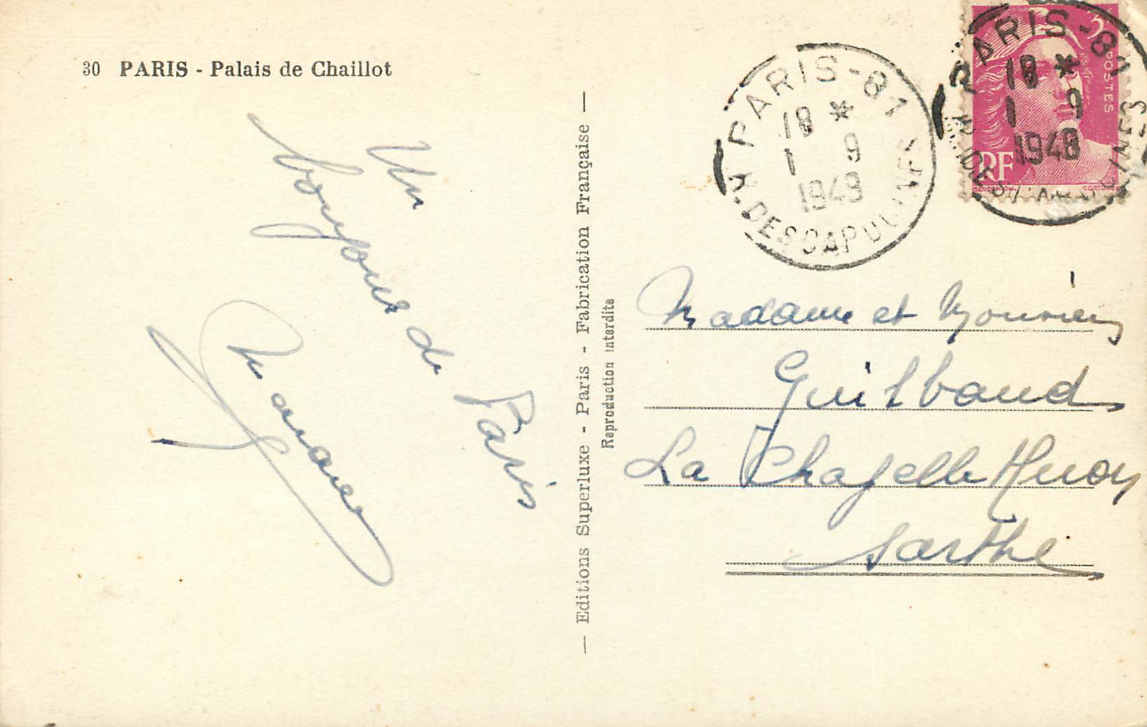 CPM Paris Palais de Chaillot — Rückseite