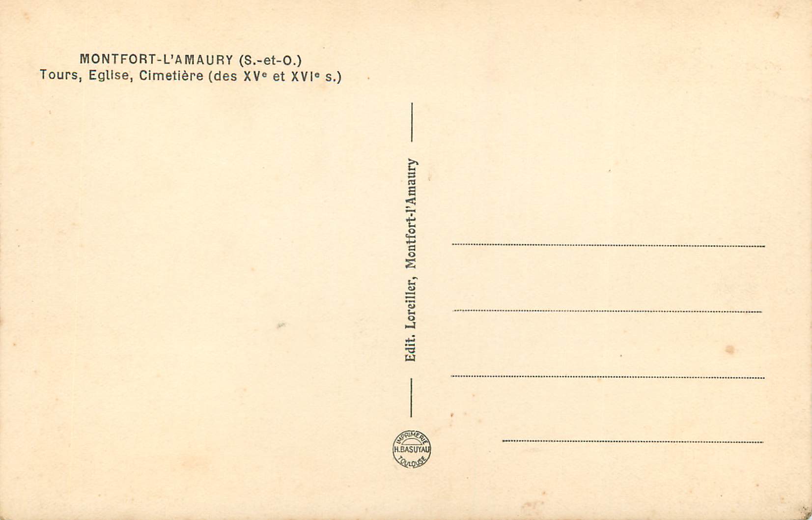 Montfort-l'Amaury — Vue générale — Éditeur Loreiller, Montfort-l'Amaury — Verso
