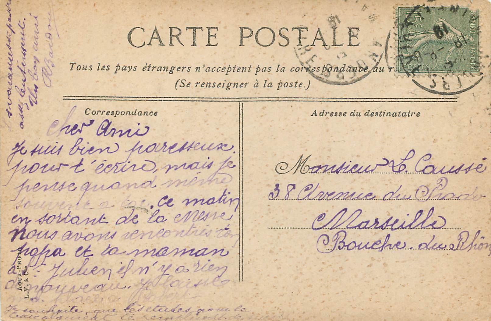 CPA Angers le Pont de la Basse Chaine et le Chateau — Rückseite