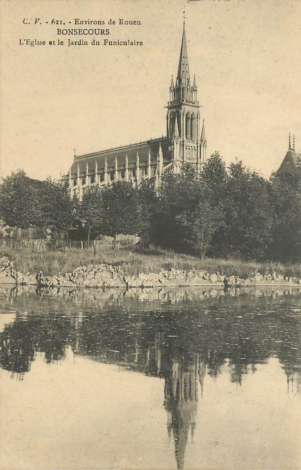 CPA Environs de Rouen Bonsecours l'Eglise et le Jardin du Funiculaire