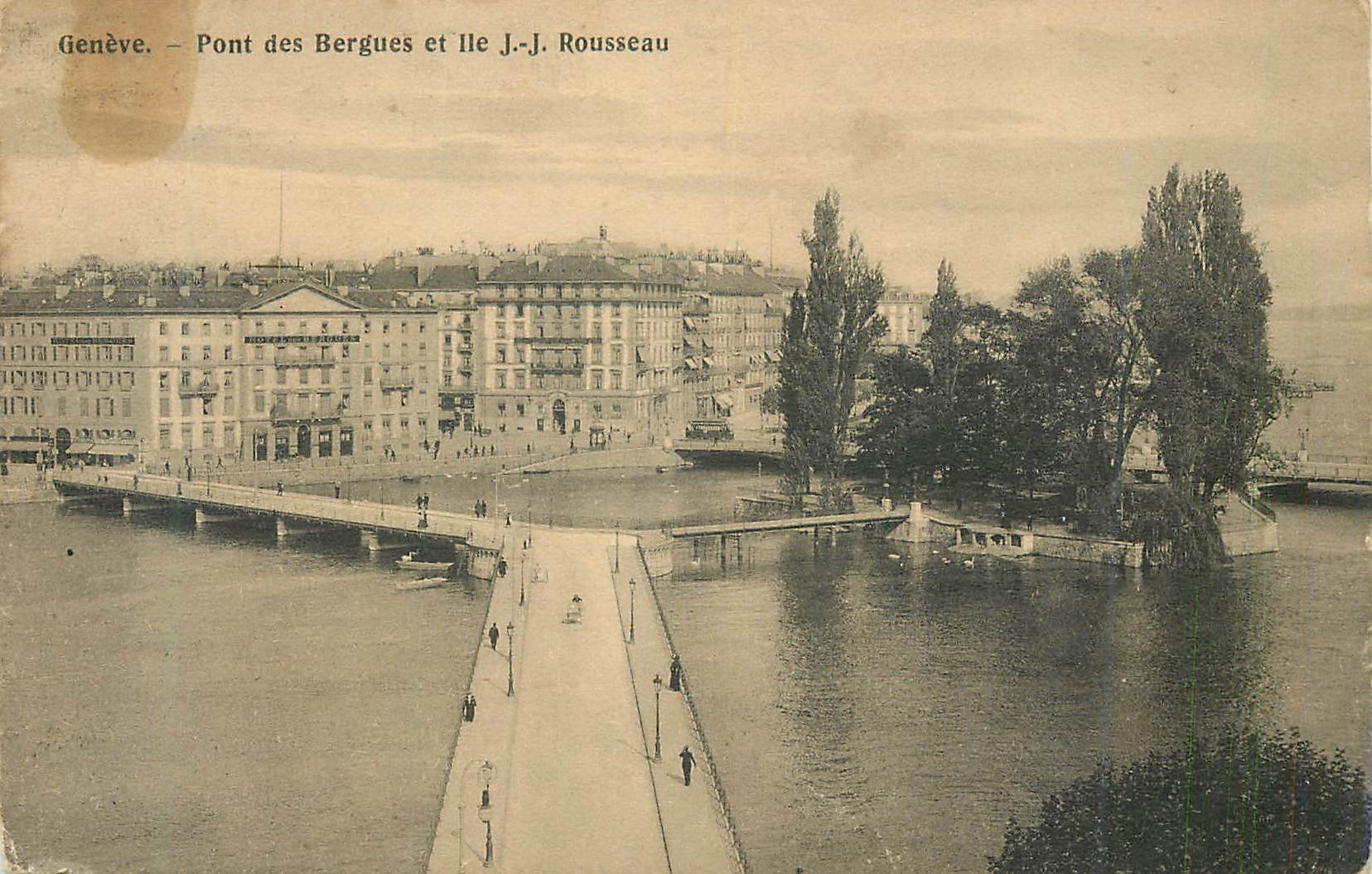 CPA Geneve Pont des Bergues et Ile JJ Rousseau