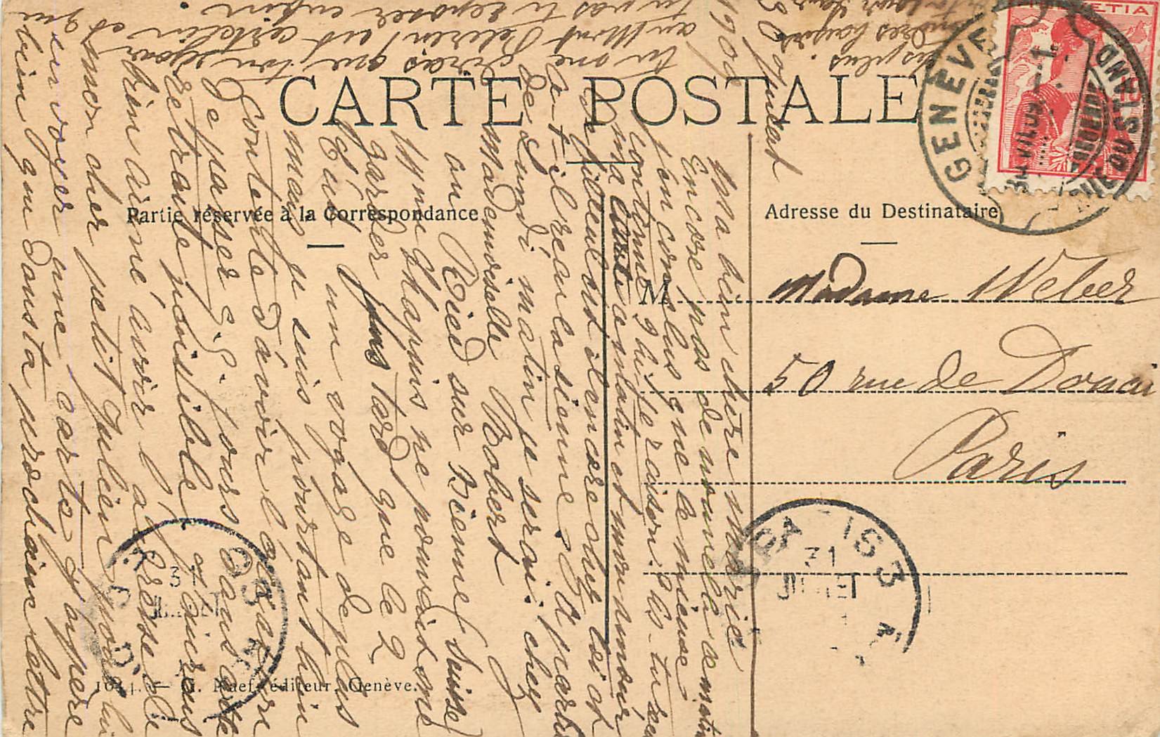 CPA Geneve Pont des Bergues et Ile JJ Rousseau — Rückseite