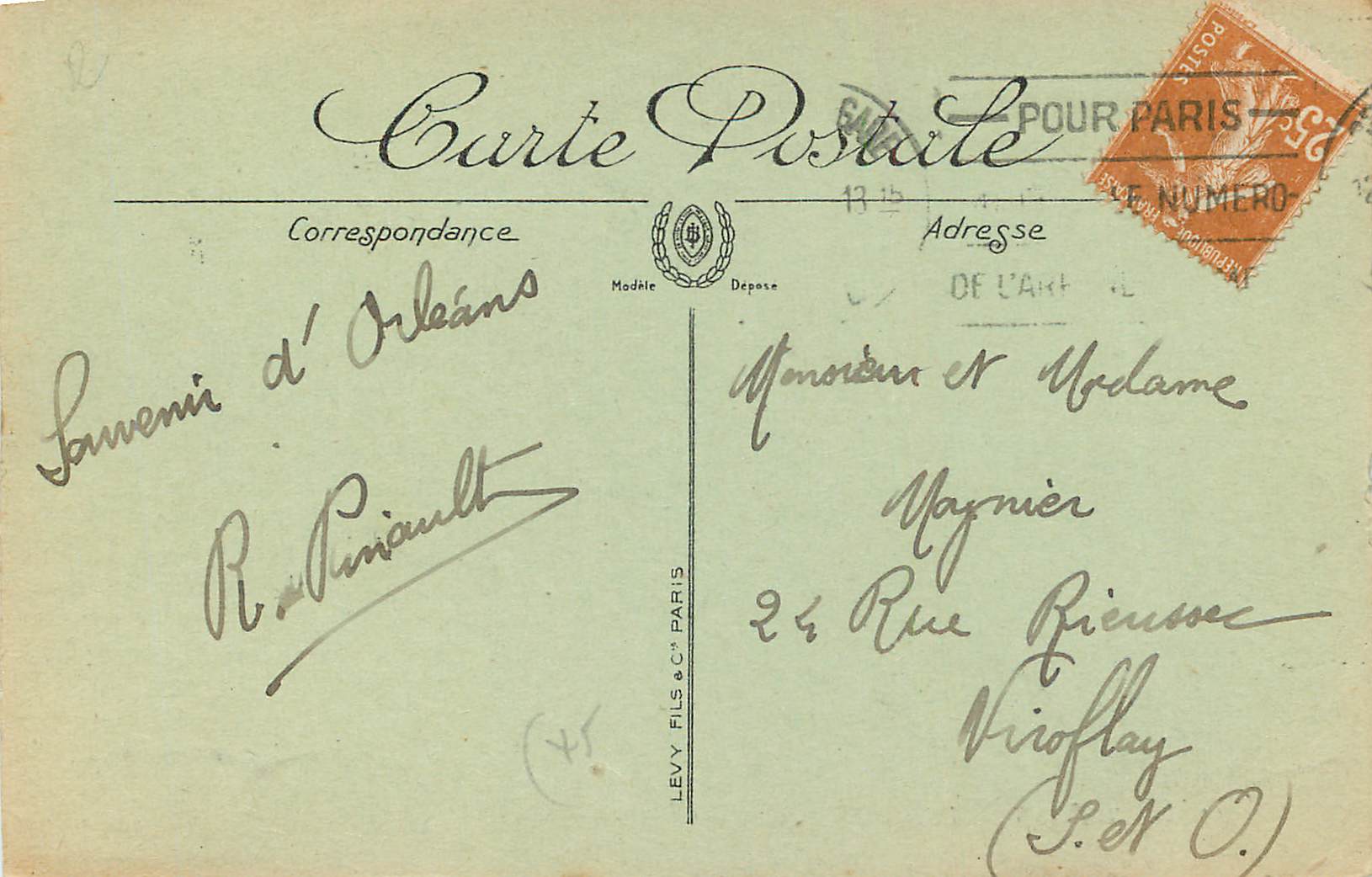 CPA Orleans Place du Martroi et Rue Royale — Verso