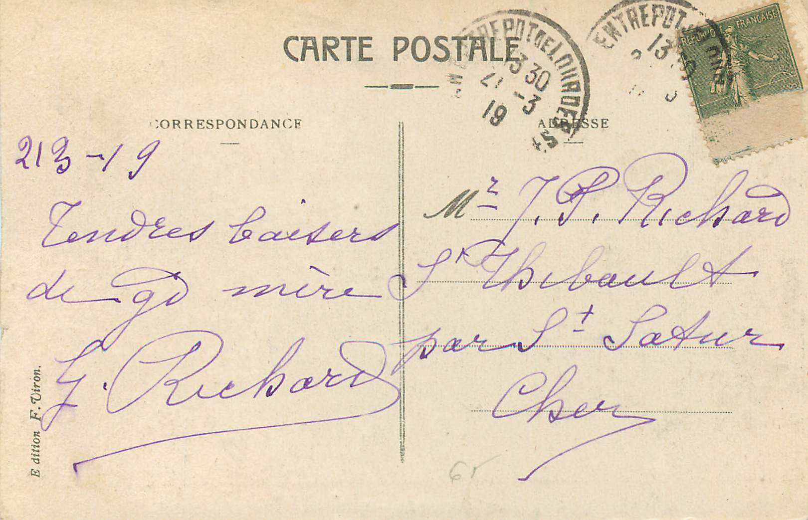 CPA Lourdes La Grotte — Verso