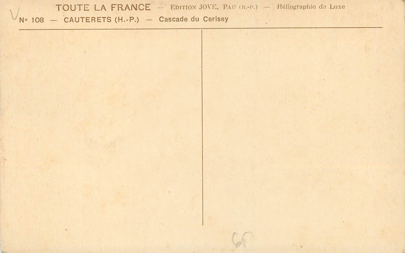 Cascade du Cerisey — Cauterets (H.-P.) — Édition Jove, Pau (B.-P.) — Rückseite