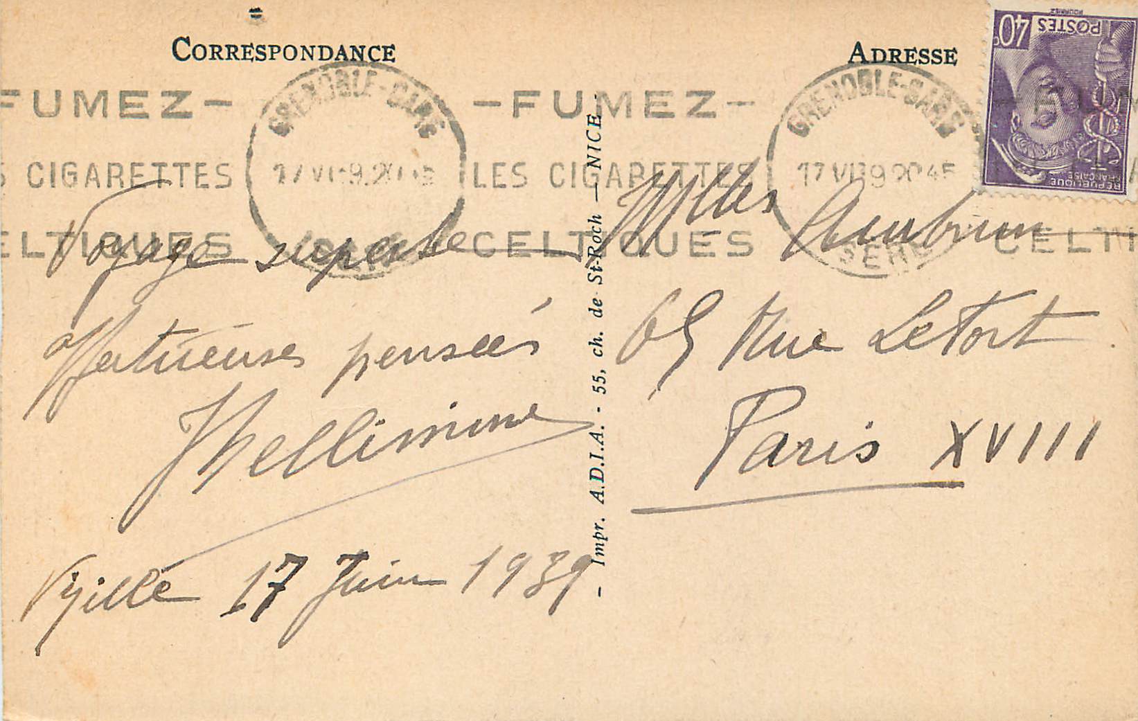CPA Le Chateau de Vizille Cabinet du President — Rückseite
