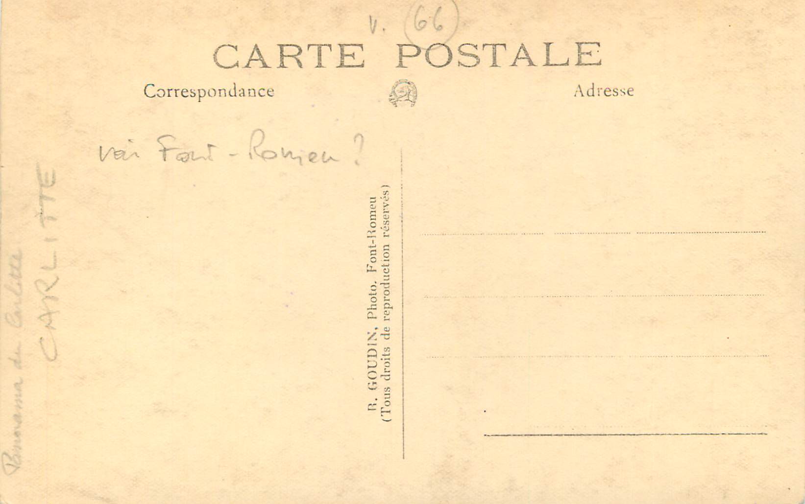 CARTE PHOTO Panorama de Carlitte — Verso